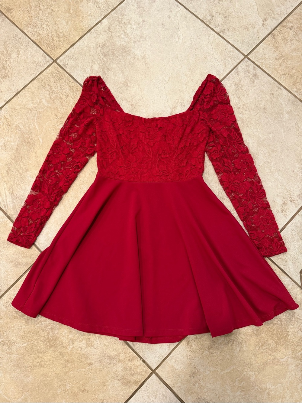 City Vibe Juniors Red Lace Fit & Flare Dress Size 9